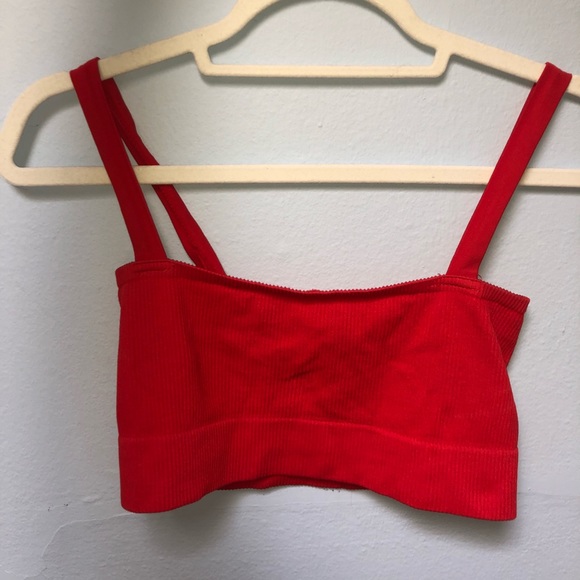 Red ribbed Out From Under cropped tank top - Picture 2 of 4